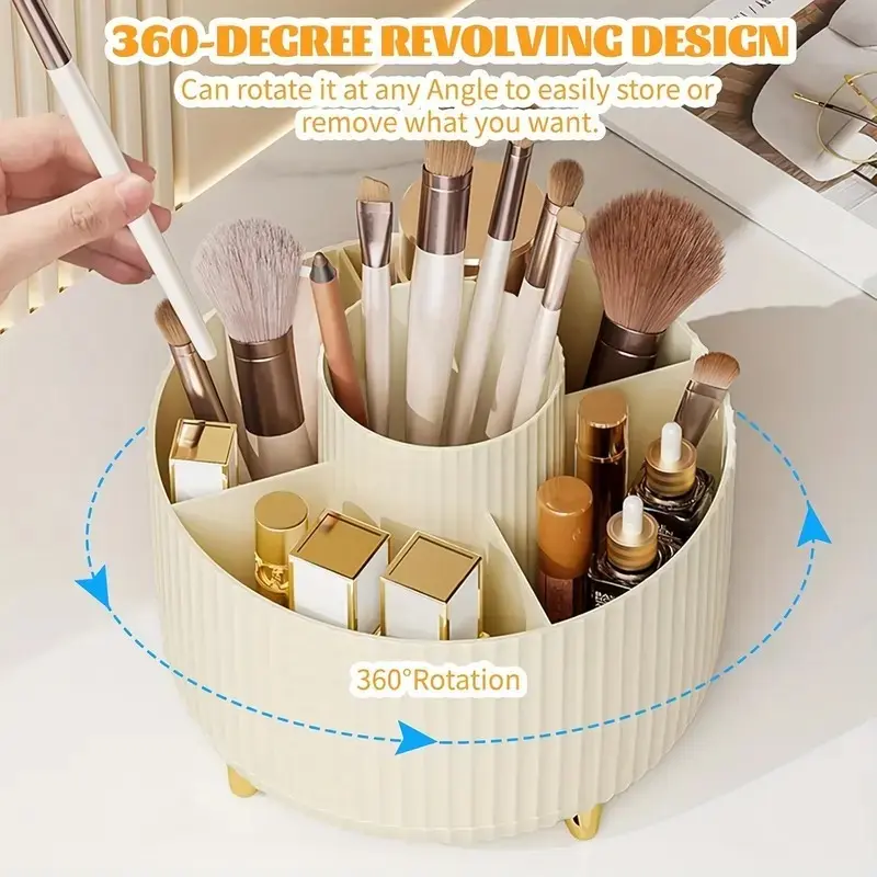 360 Degree Rotating Makeup Organizer Box, Luxury Plastic Cosmetic Rack, Portable Brush Holder, Beauty Storage Container, Makeup Tool Stand