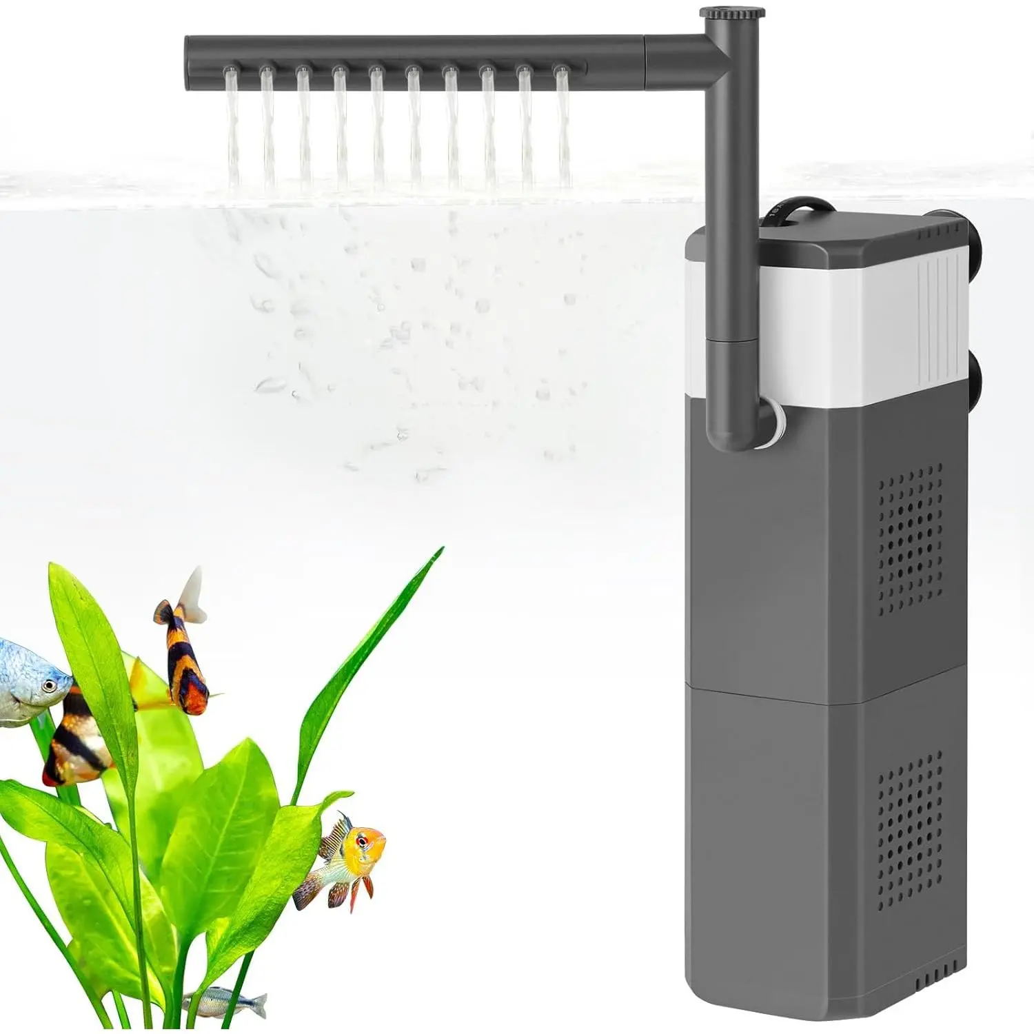 20W Large Powerful 3-in-1 Adjustable Aquarium Filter for 40-80Gal Fish Tank, Submersible Water Filter with Biochemical Sponges for Fish Turtle, Filtration Oxygenation Water Cycle