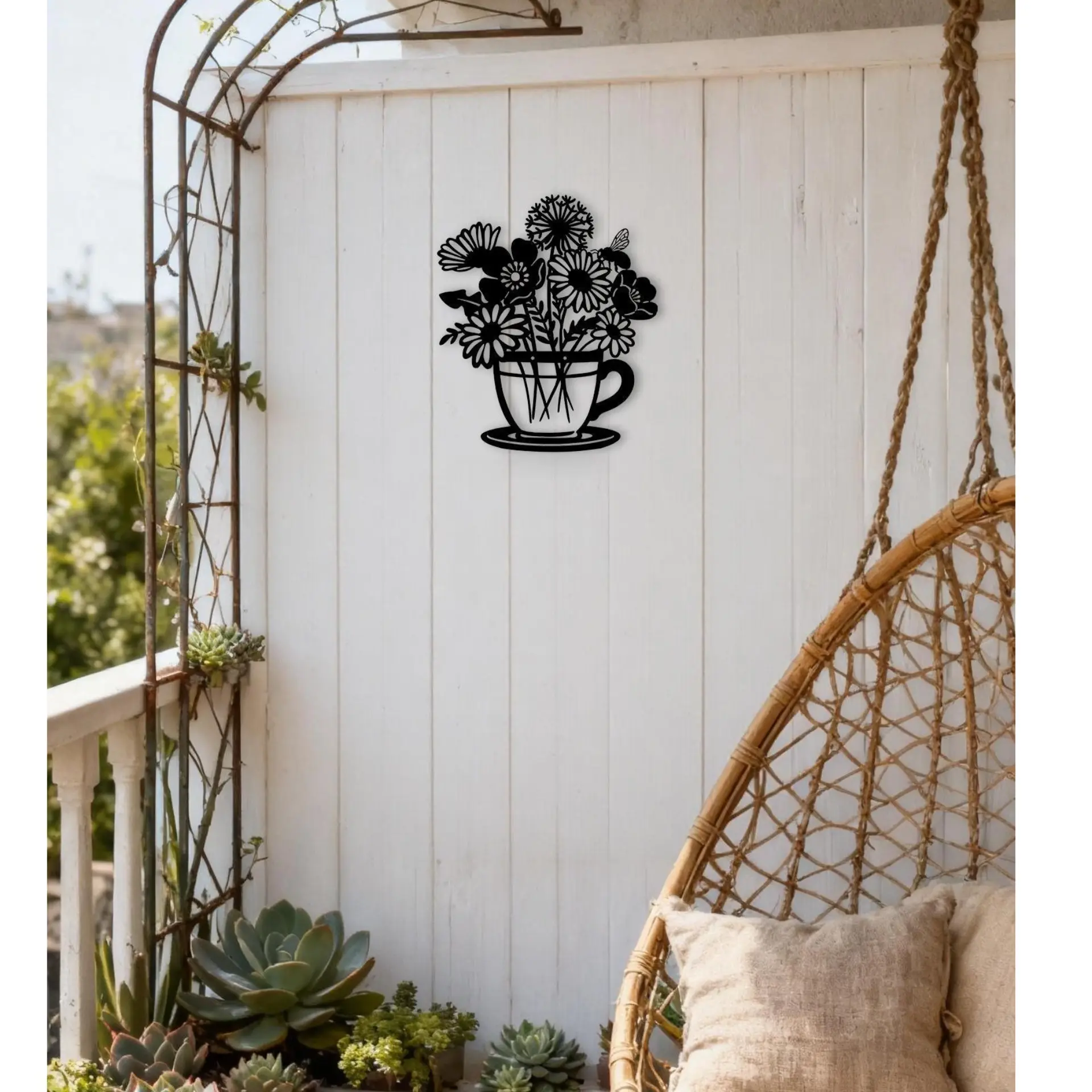 Sayzineo Vintage Flower With A Bee Pattern Metal Wall Art, Farmhouse Style Wall Decoration, Artwork Living Room Decorations, Country Style Wall Art For Home Bedroom Office Gardens Patios Dorm