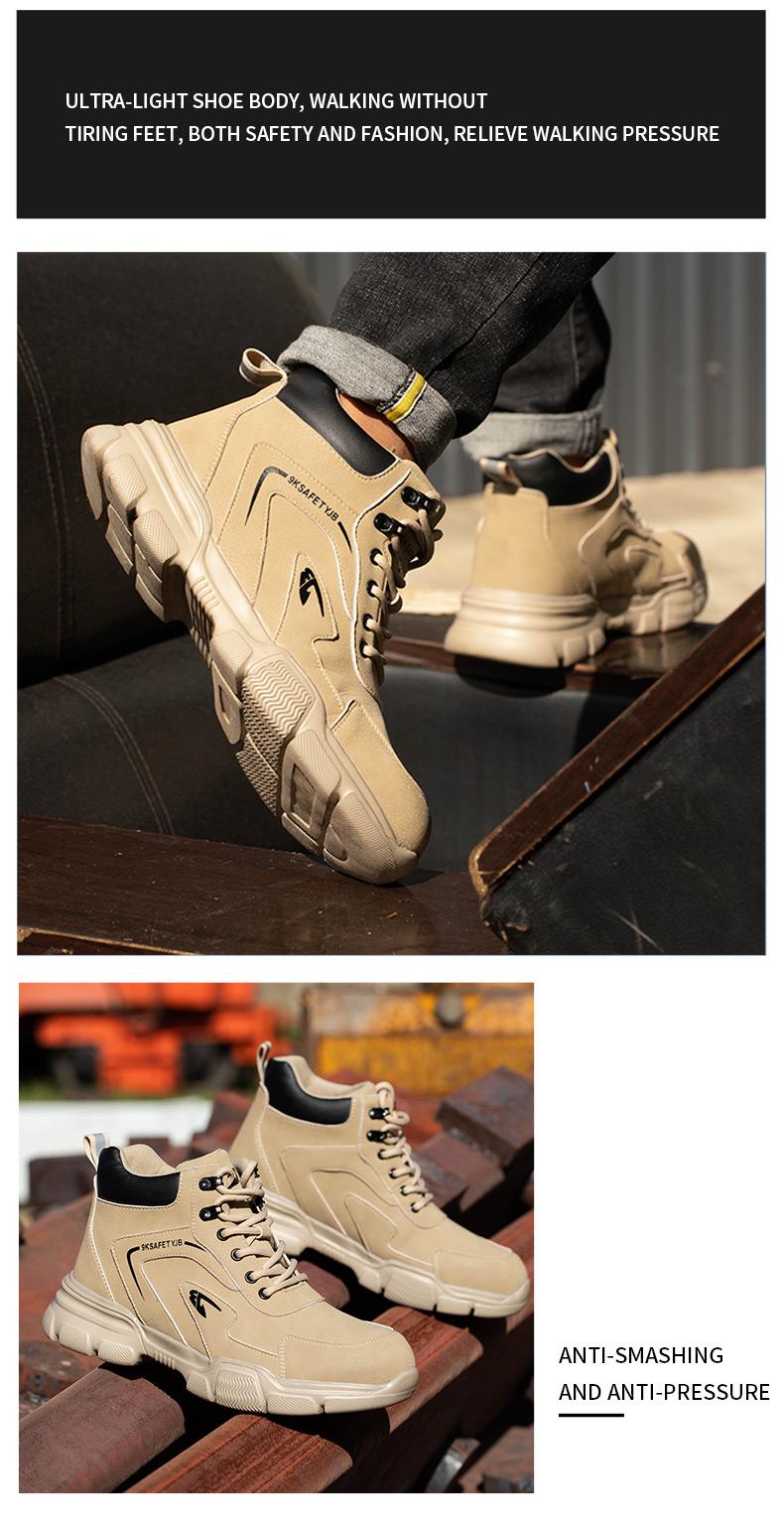 Men's Durable High-Top Steel Toe Safety Shoes, Slip-Resistant, Anti-Puncture, Anti-Crush, Suitable for Work, Industry, Construction, Security, Comfortable & Breathable, Warm for Autumn/Winter Product Model：9193
