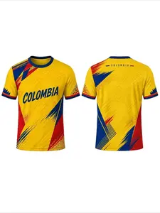 Colombia Flag 3D Print Round Neck Short Sleeve T-Shirt, Summer Outdoor Sport Quick-Dry Breathable Football Jersey, Soccer Jersey, Unisex Casual Streetwear