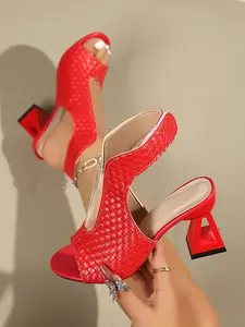High-Quality PU Leather High Heel Sandals, Open-Toe Mesh Design, Comfortable Soft Sole, Perfect for Daily Wear, Office, Dates, Parties
