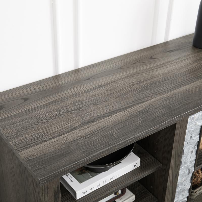 Large Fireplace TV Stand Storage Rack with Faux Stacked Stone Surround, Modern Media Console Table with Large Storage Cabinet and 23" Fireplace Insert, 70.12"W*15.35"D*25.83"H