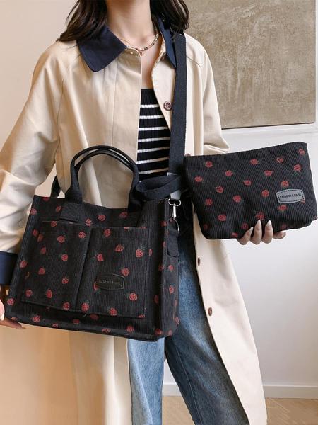 Women's Strawberry Pattern Tote Bag & Purse, Casual Versatile Shoulder Bag & Coin Purse, Trendy High-quality Daily Commuting Bag, Fashionable Bag, Fashionable Patterned Bag