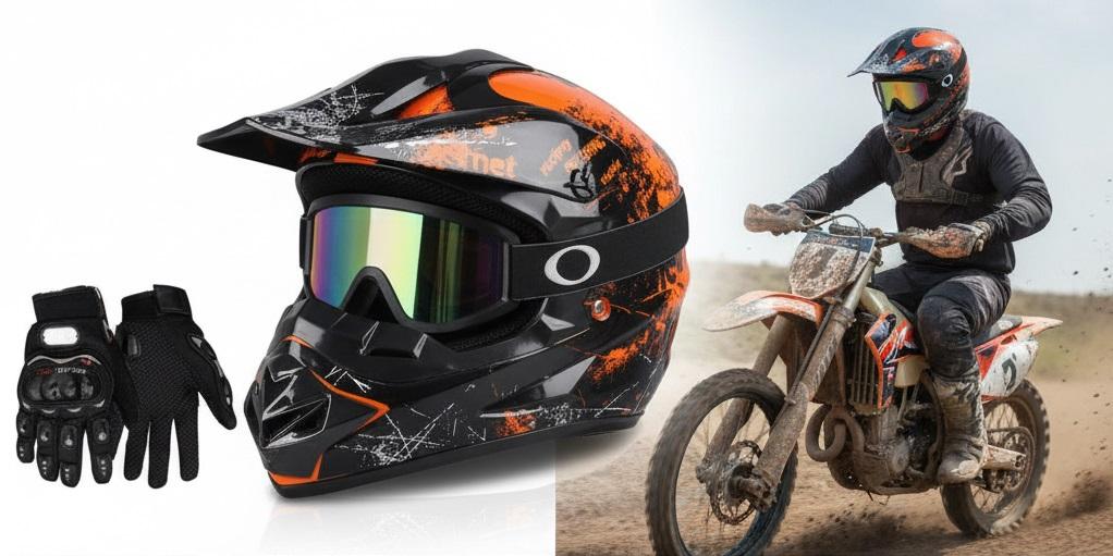 Youth Dirt Bike Helmet with Accessories – Off-Road Motocross ATV Helmet Kit, Shark Graffiti Design, Includes Goggles Gloves Face Mask, Safety Gear for Kids DH AM Downhill Mountain Bike Racing