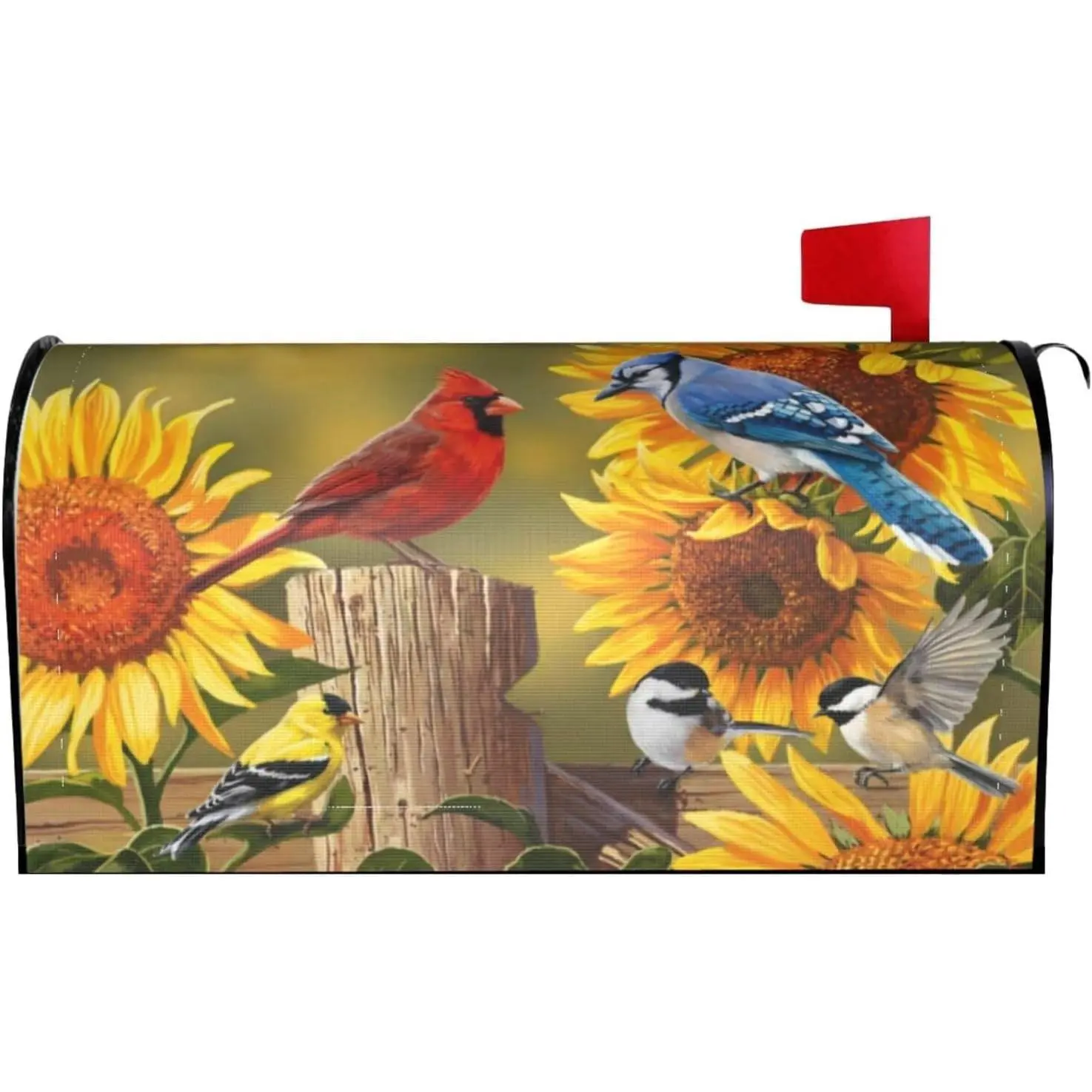 Spring Flowers and Cardinal Bird Mailbox Cover Magnetic Country Sunflower Floral and Birds Waterproof Mailbox Wraps Post Letter Box Decor 21x18 in