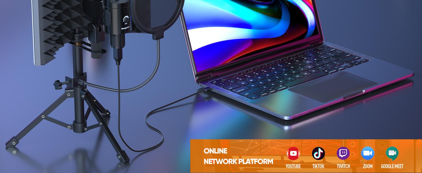 Studio Recording Microphone Isolation Shield with Pop Filter and Metal Tripod Stand, Studio Mic to PC Laptop Smartphone, Music Microphone for Recording Singing Podcasting