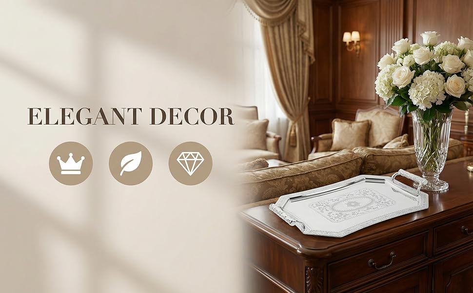 Binaural Tray Bread Plate Tray Stainless Steel Serving Plate Vintage European Style Metal Dessert Platter for Coffee Tea Cake Spaghetti Wedding Home Kitchen Restaurant, Antique Silver