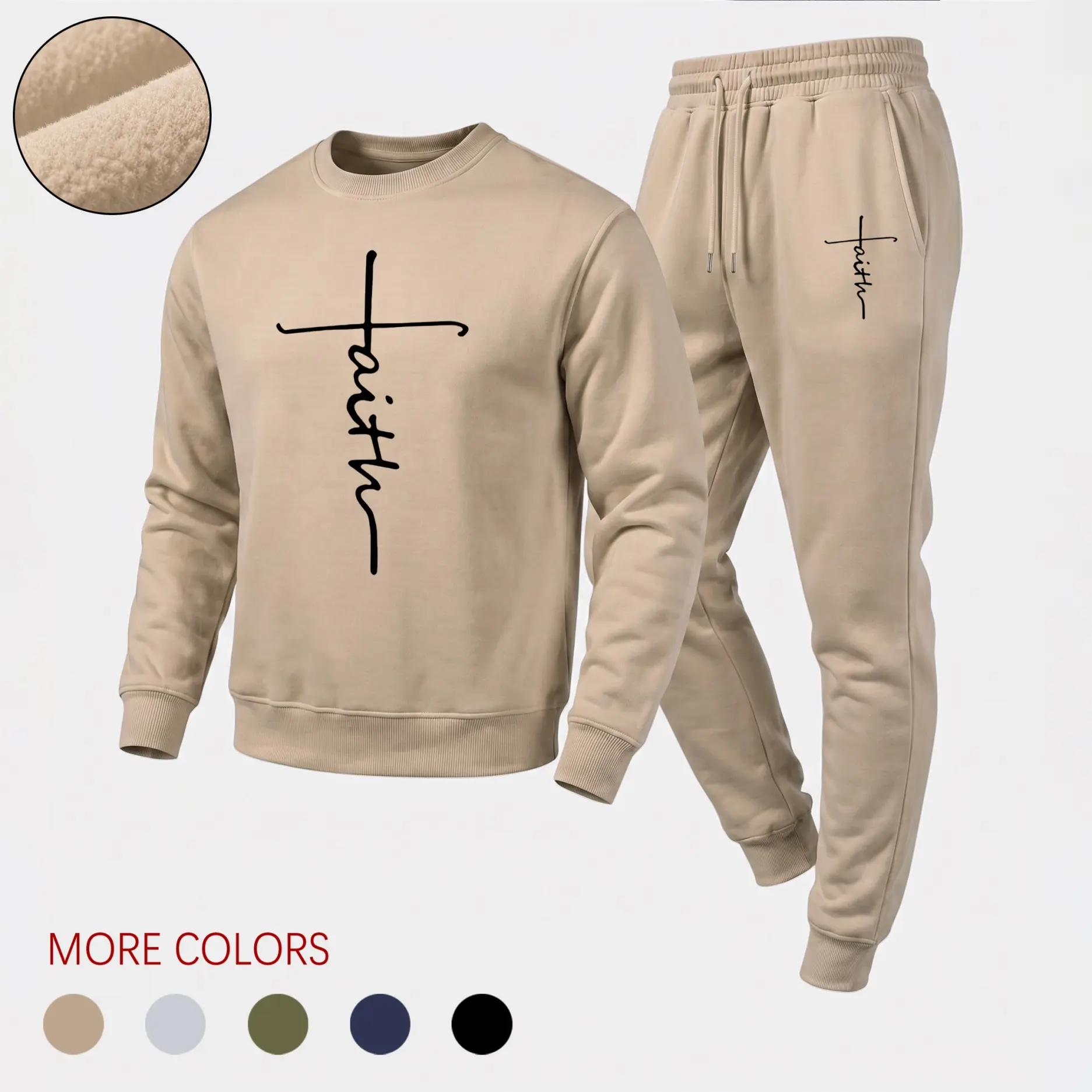 Men's Faith Letter Graphic Crewneck Sweatshirt and Jogger Pants Set, Casual Long Sleeve Pullover with Drawstring Sweatpants, Comfortable Fall Winter Tracksuit for Daily Wear, Travel, Lounge, Workout and Outdoor Activities