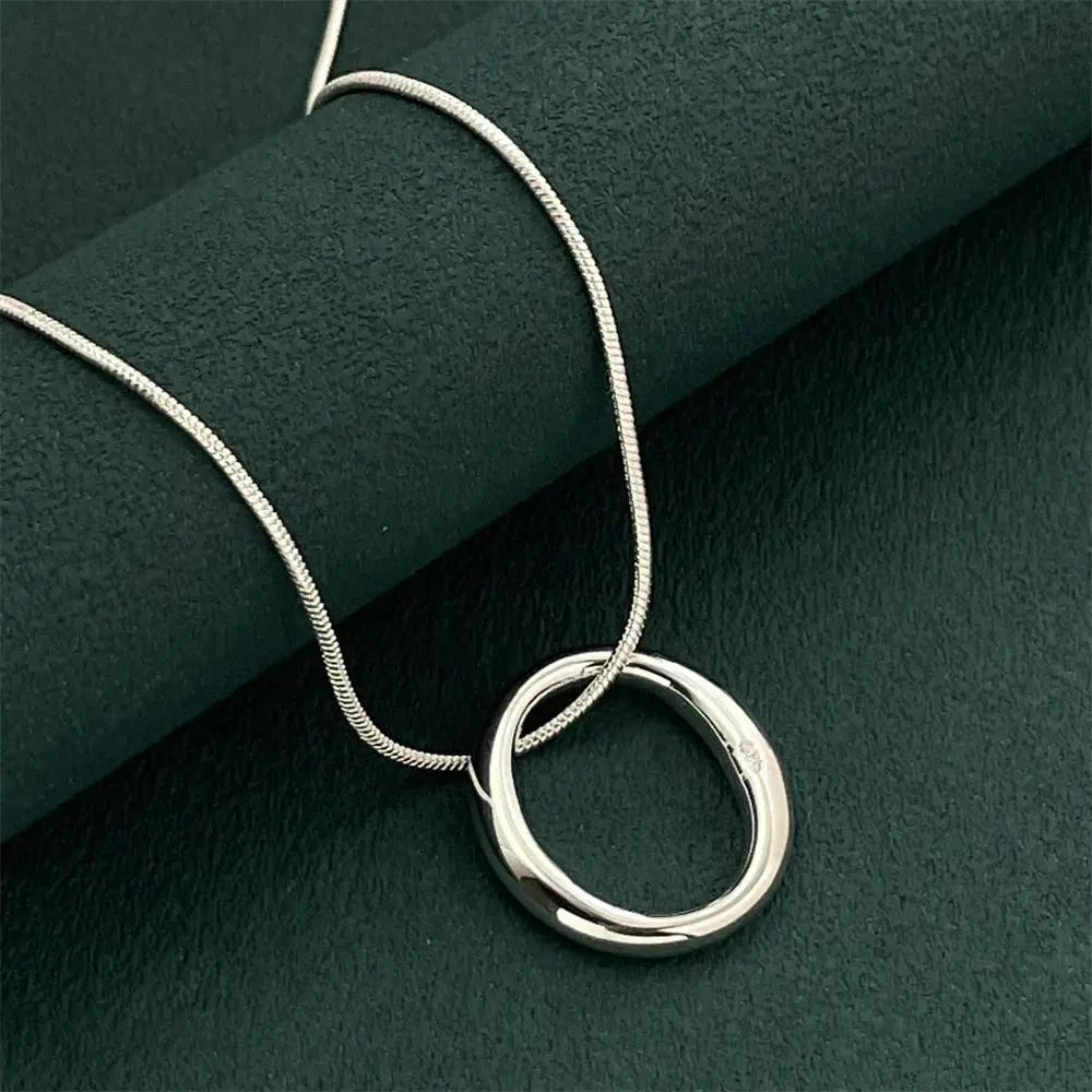 925 Sterling Silver Circle Pendant Necklace, Ladies Couple Simple Luxury Banquet Wedding Festival Birthday Jewelry Gift