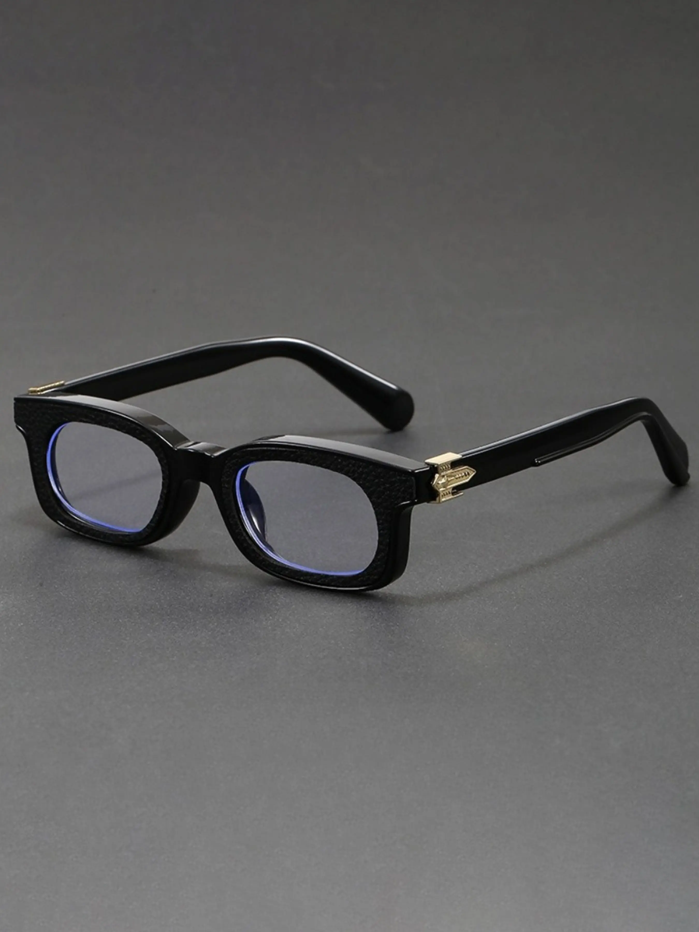 COJOS Square Full Frame Casual Stylish Glasses with Grainy Texture and Light Luxury Decoration Comes with A Glasses Storage Set Suitable for Both Men and Women