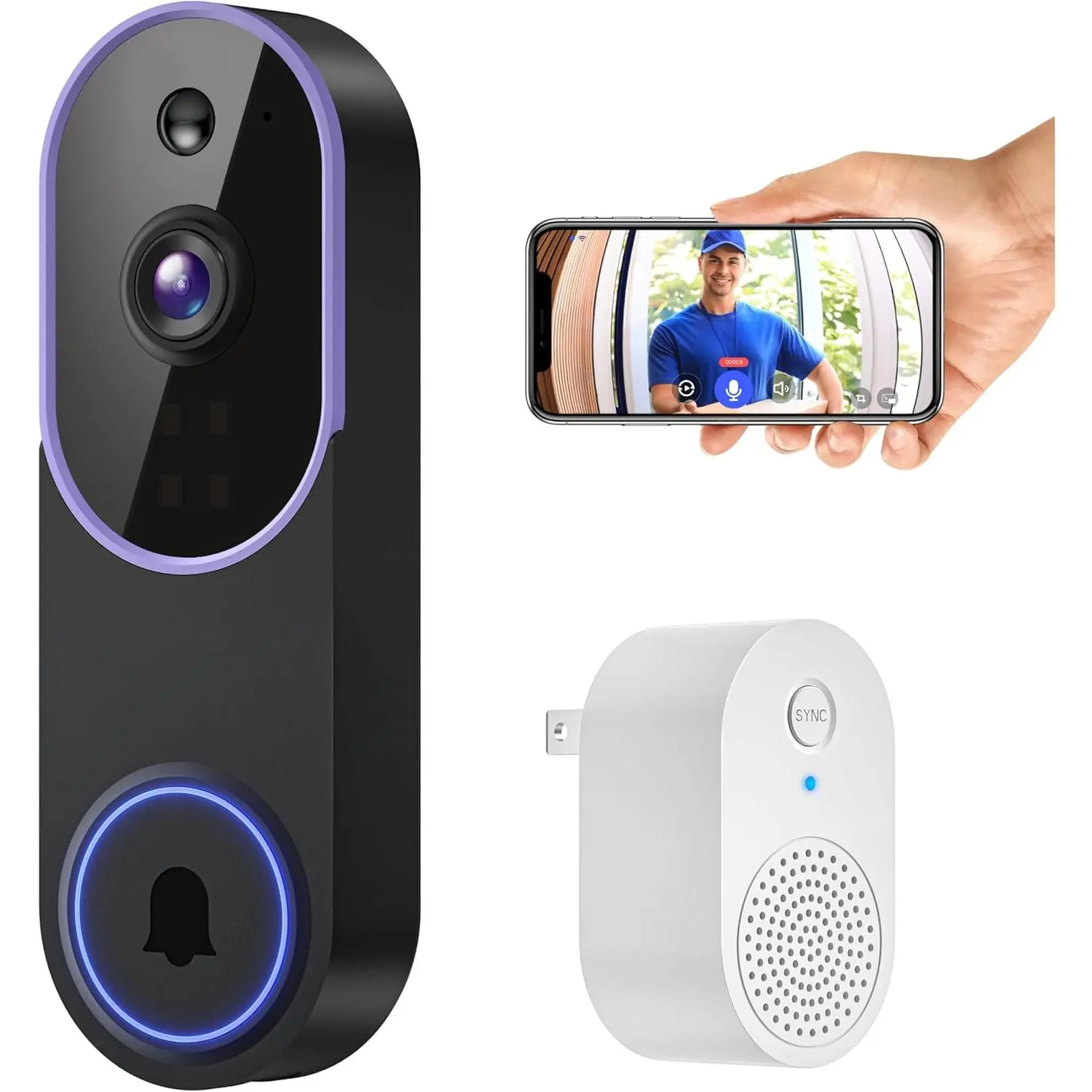 Smart Wireless WiFi Video Doorbell Camera for Family, with AI Human Detection, High-Quality Night Vision, AES-128 Encrypted Cloud Storage, Battery-Powered for Indoor-Outdoor Use