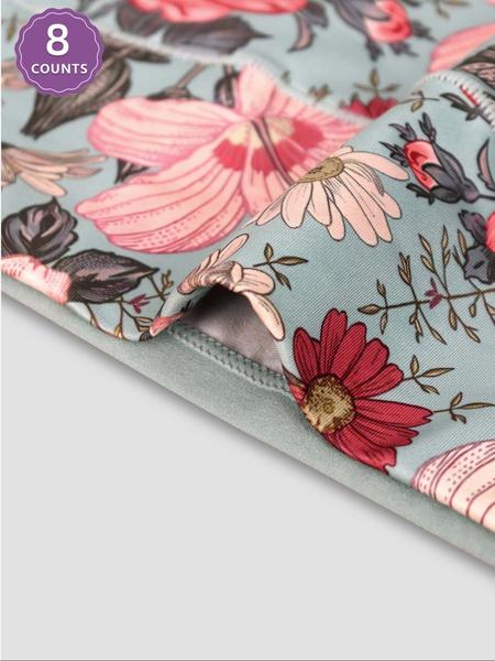 Women's Floral Pattern High Waist Underwear, Comfortable Fitted Design, All-Season Casual Style, Printed Pattern, Soft Fabric, Pack of 8
