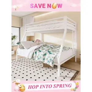 Twin Over Full Bunk Bed, Heavy-Duty Metal Frame With Enhanced High Guard Rails, Noise-Free,  Bed Frame Queen Queen Bed Frame Bed Frame Full Full Size Bed Frame King Size Bed Fram Valentine Day Decor Storage Living Room Decor Furniture House Decor