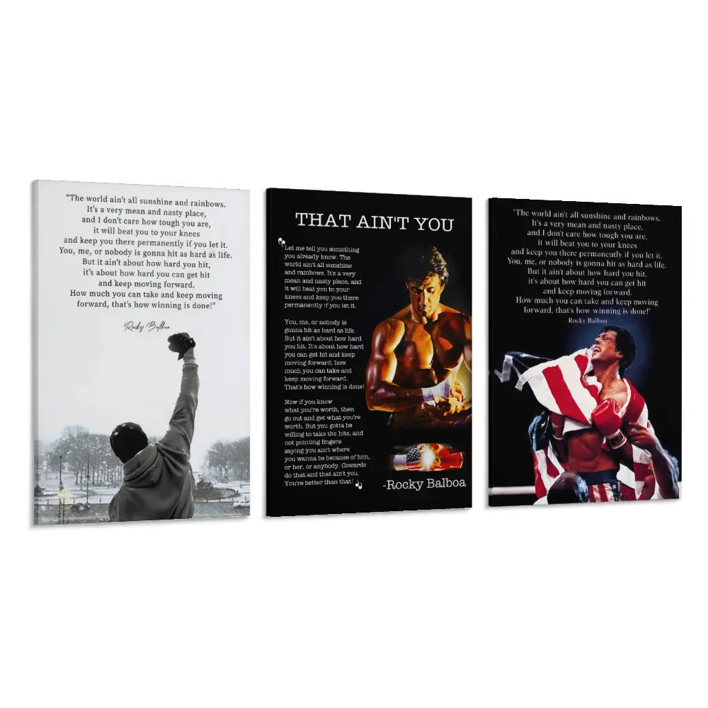 Rocky Balboa Motivational Quote Poster Print - Waterproof, Mildew-Proof, Vintage Sylvester Stallone Boxing Artwork, American Aesthetic, Easy-Install Home Decor for Gym, Gift Idea for Him, Rustic Office Boho Accent, Artistic, Decoration