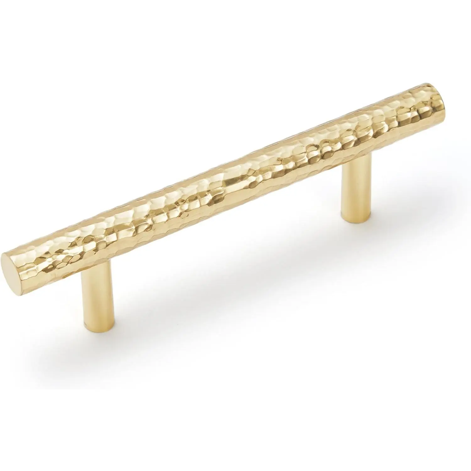 2-Pack Solid Brass Kitchen Cabinet Pulls,  Modern T-Bar Handles, 3-Inch Hole Center Hammered Handles for Dresser Drawer Cupboard, 4-13/16 Inch  Length, Polished Finish