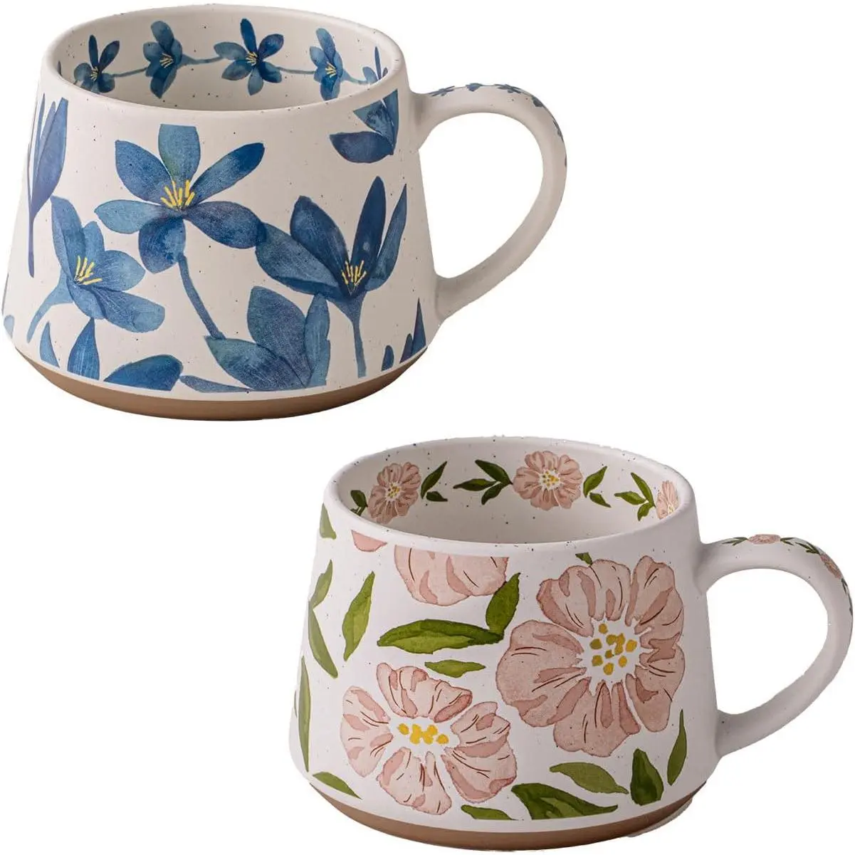 Elegant Floral Ceramic Mug ,Blue Flower Design mug with Handle,  Watercolor Flower Design  Mug for  & Office,Microwave safety (Blue And )