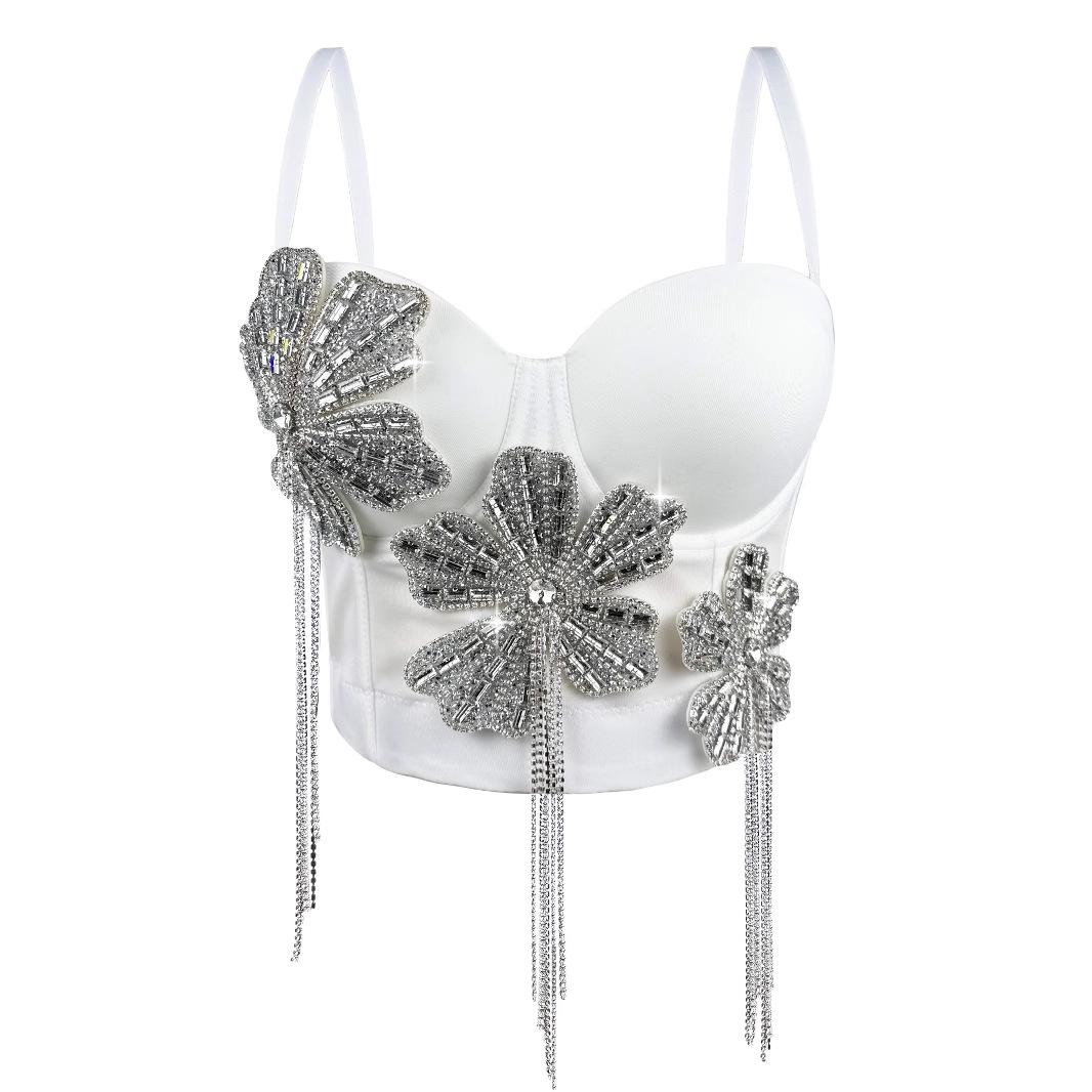 CELOT KEVER Luxury Diamond-Studded Floral Corset Outerwear Fishbone Bra Cotton Fabric Adjustable Breathable Women's Top