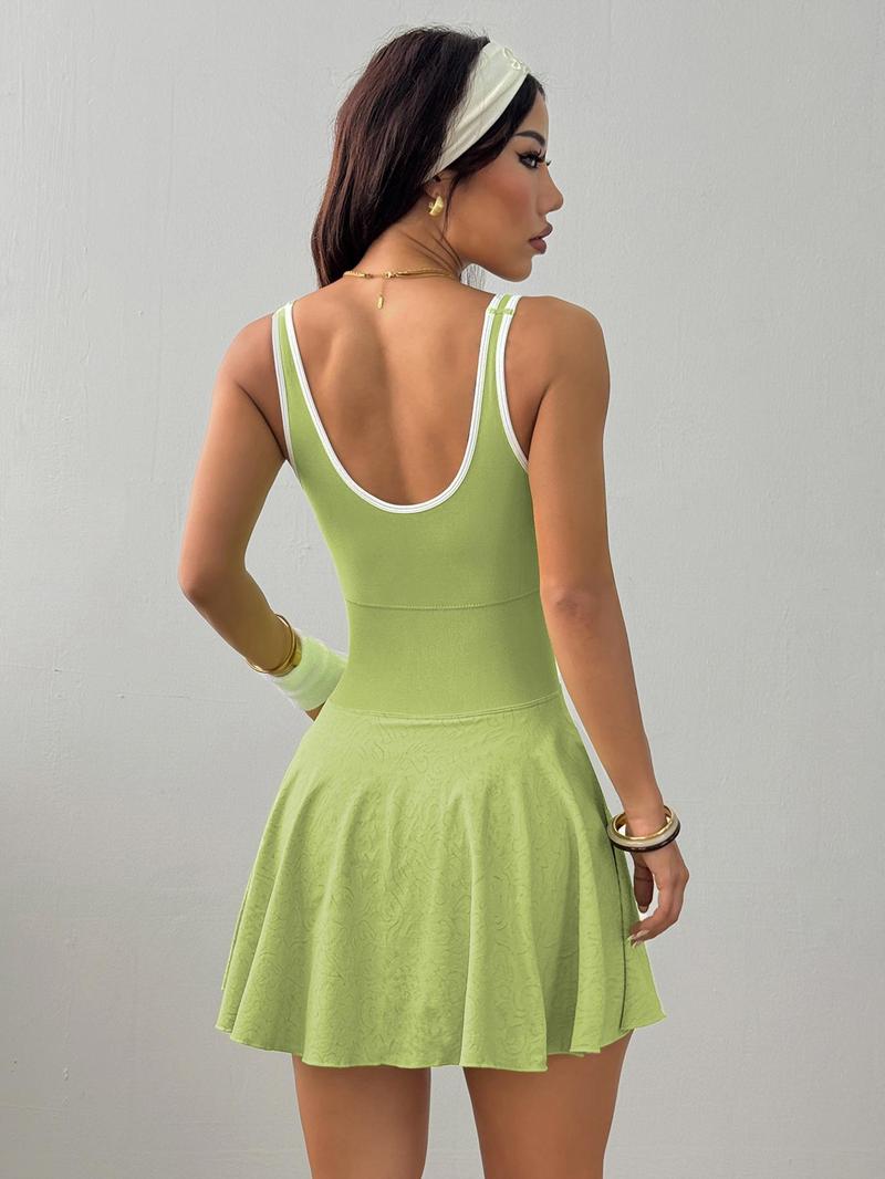 Women's Sporty Sleeveless Tennis Athletic Dress, Built-In Shorts & Bra, Twisted Cut Design, Ideal for Gym, Yoga, Casual, Solid