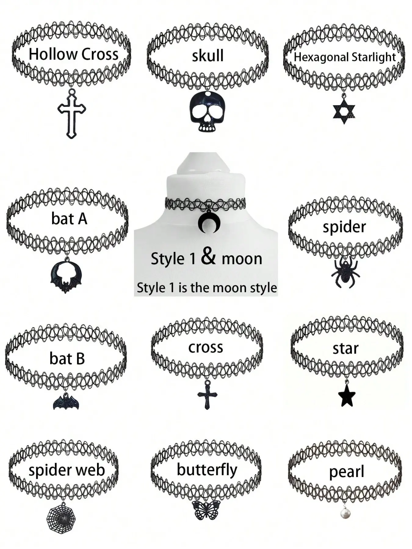 Gothic Style Necklaces, Elastic Adjustable Size, Star Moon Pendant, Coated Fishing Line Chain, Simple Sharp Jewelry, Multifunctional Party Wear, Gothic Mystery Jewelry