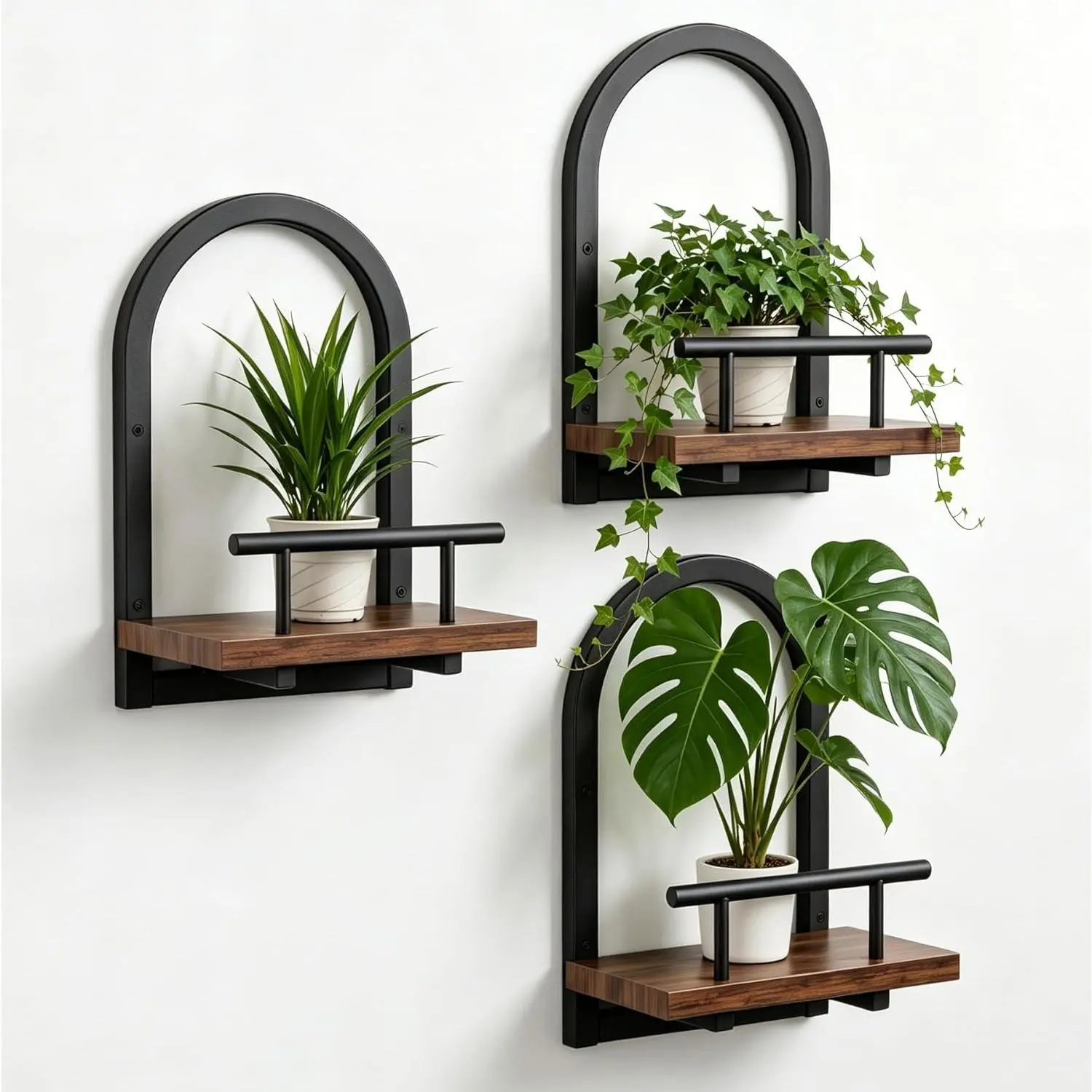 Floating Shelves Set for 3, Wall Planters for Indoor Plants, Hanging Shelves Wall Shelf Plant Holder for Living Room Decor, Bathroom, Bedroom, Kitchen, Office