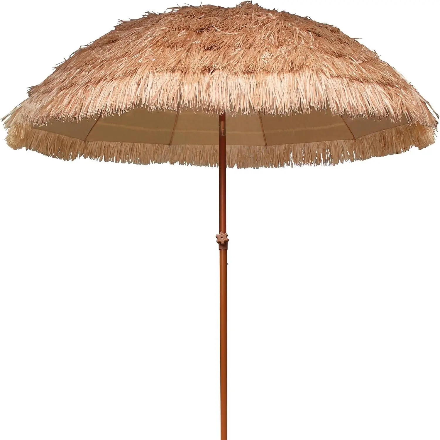 7.5ft Hula Thatched Tiki Patio Beach Umbrella Hawaiian Style 10 Ribs UPF 50+ with Tilt Carry Bag for Outdoor Tiki Bar, Tropical Palapa, Patio Garden Beach Pool Backyard Natural Color