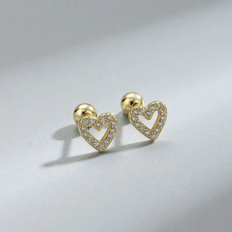 Dainty Heart Stud Earrings, Hypoallergenic Screw Back Cartilage & Helix Piercing Jewelry for Women