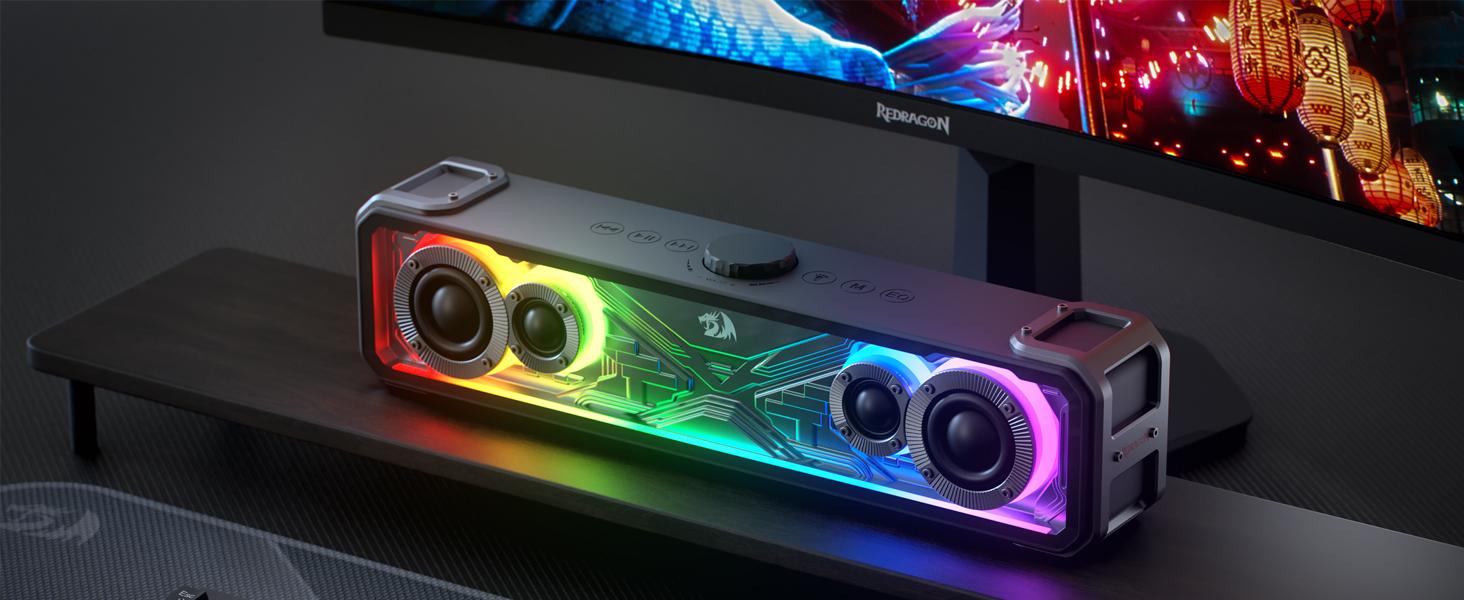 Redragon GS817 RGB Desktop Audio Soundbar, 2.0 Channel Stereo Speakers for Desktop w/Massive 30W Max Power, Touch-Control, Bluetooth 5.3 & 3.5mm AUX Inputs, Black Audio Smartphone