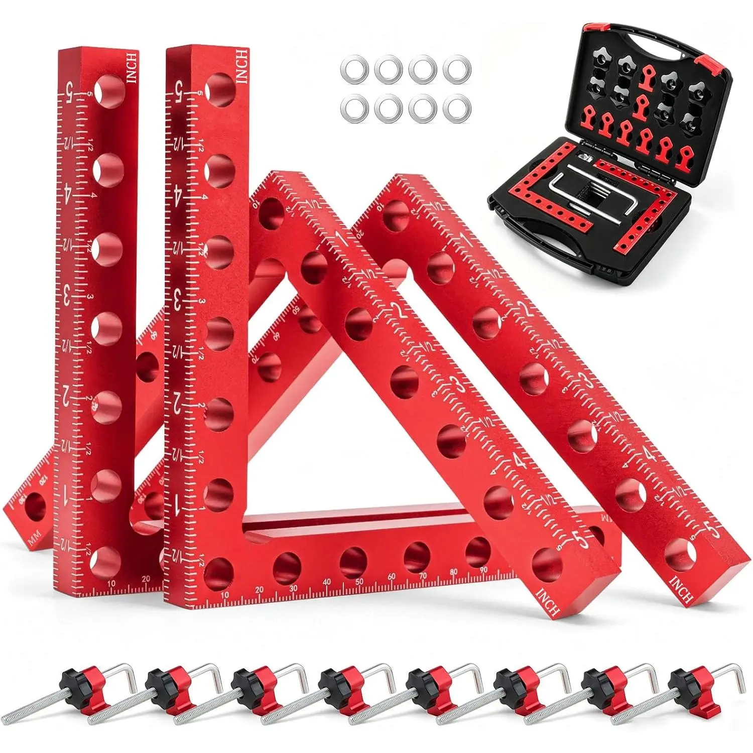 90 Degree Corner Clamps for Woodworking| 4 Pack 5.5" Aluminum Alloy Angle Clamp, Positioning Square Tool with Box for Cabinets, Drawers, Frames