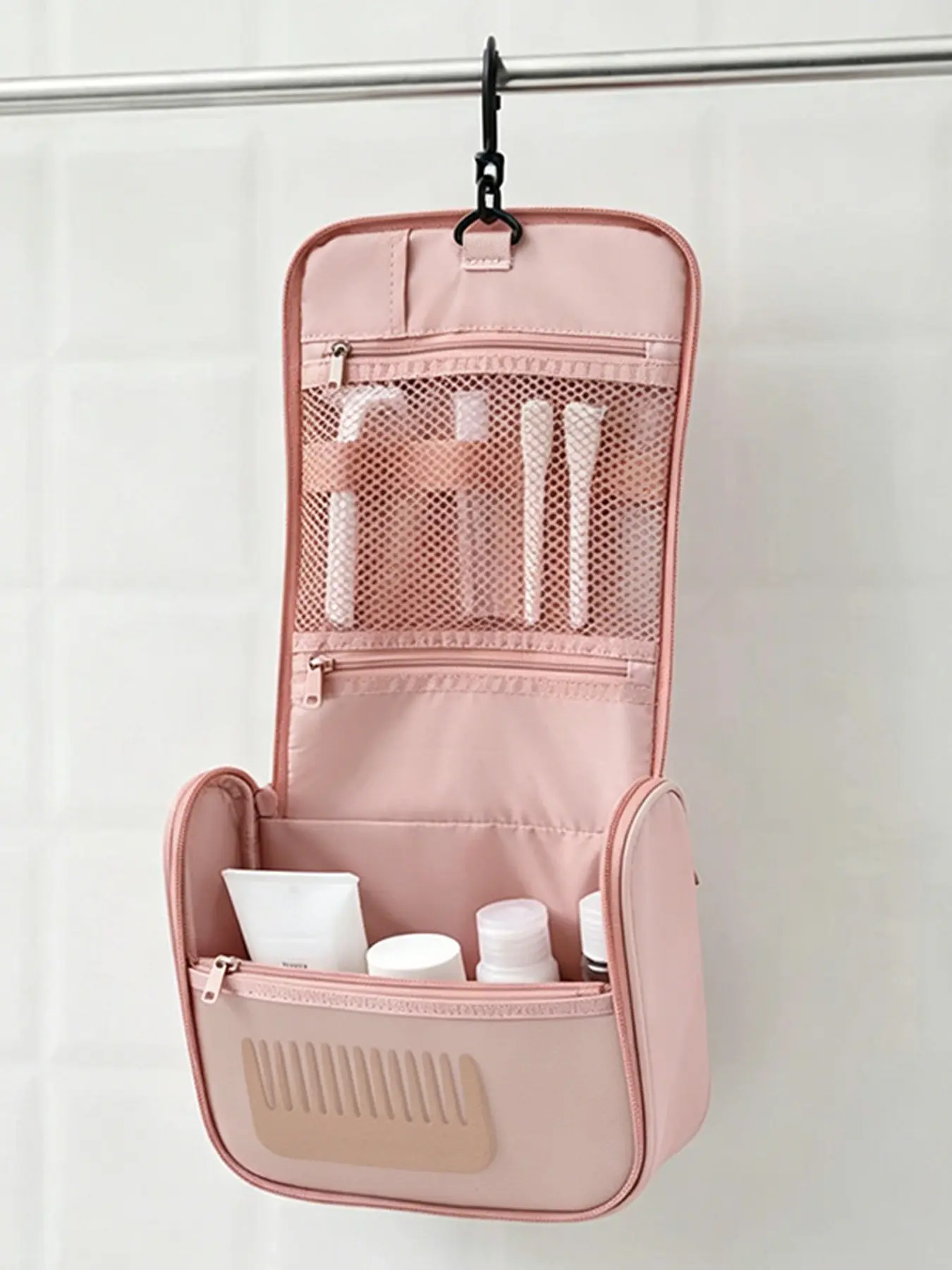 1pc Multifunctional Hanging Washbag with Dry-Wet Separation, Waterproof Makeup Bag for Travel and Skincare Storage