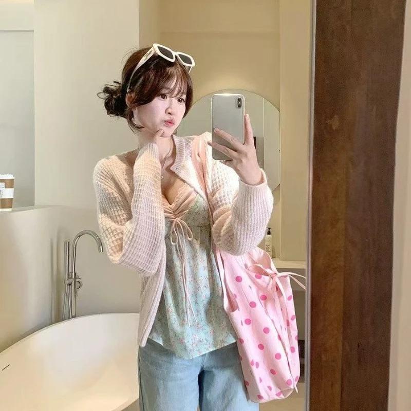 French Floral Fake Two Piece Lace Cami Top Women Summer Slim Fit Sweet Sexy Chic Camis Style Streetwear Fashion Outfit 2026 New