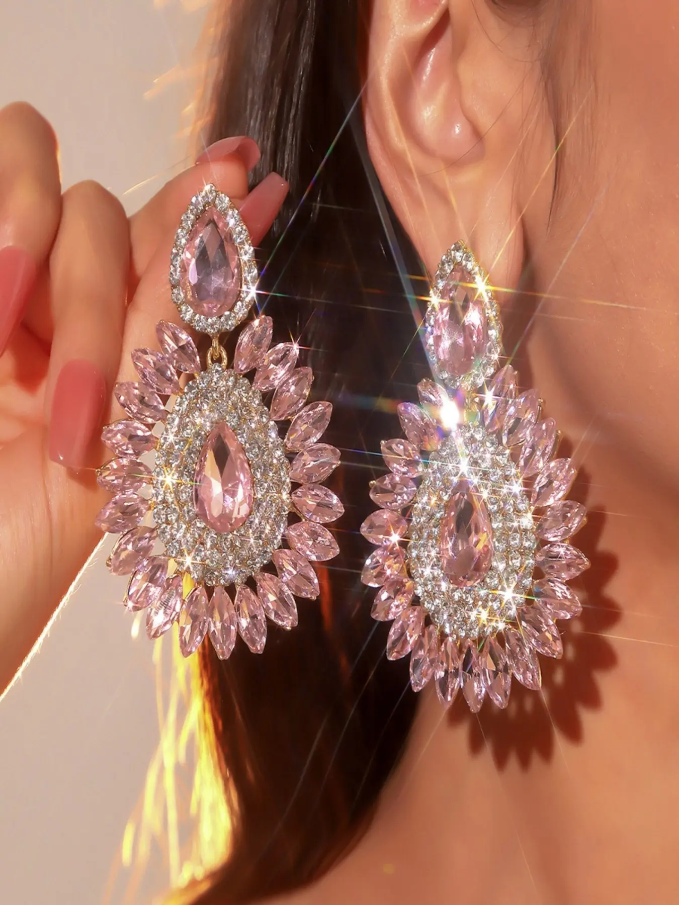 Waterdrop Crystal Pendant Earrings, Sparkling Floral Jewelry, Perfect for Parties and Daily Wear, Ideal Birthday Gift, Trendy and Elegant