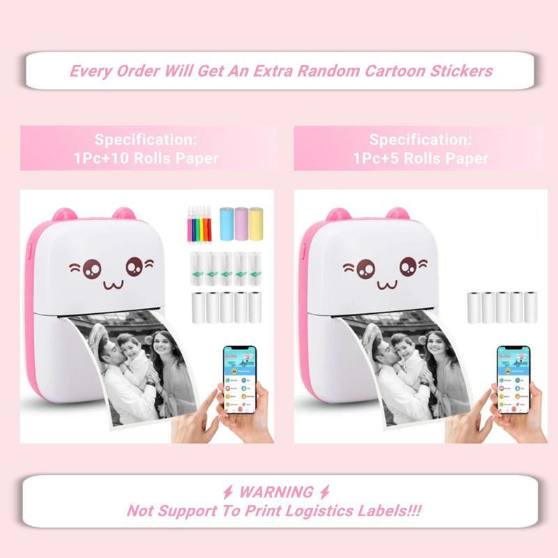 Portable Mini Sticker Printer, USB Rechargeable Bluetooth-compatible Thermal Printer with Print Paper, Pocket Printer Portable for Notes, Pictures, Label, Memo, Christmas Gift Ideas, Stocking Stuffers, Printing Machine