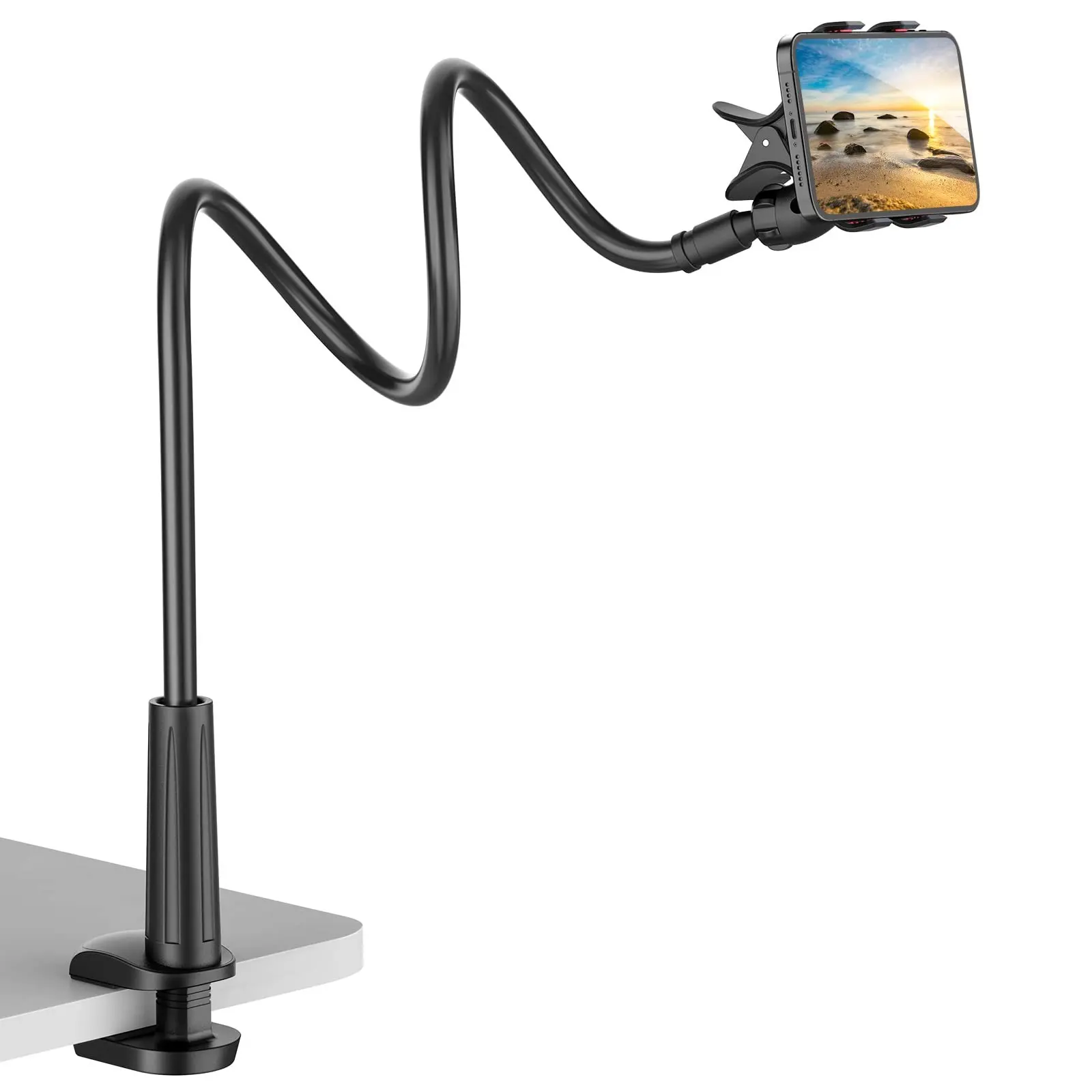 Gooseneck Phone Holder for Bed - TOKITOL Cell Phone Mount Clamp Clip, Cellphone Holder, Smartphone Mount, Flexible Long Arm, Overhead Mount for Desk Headboard Bedside, iPhone 18 Pro Max, 17 16 15 14 Pro Max and 4-7" Phone