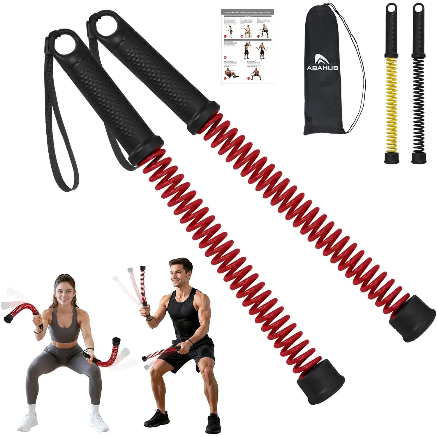 Abahub Weighted Ropeless Battle Rope, Portable Silent Cordless Battle Ropes, Space Saving Home Gym No Battle Ropes with Storage Bag, 2PCS