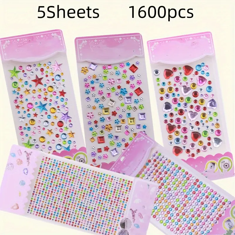 1600pcs Self-Adhesive Diamond Stickers, Jewelry Decorative Stickers, Craft Supplies, Cosmetics, Eye Pins, Acrylic Flash Stickers, Diy Decorative Stickers