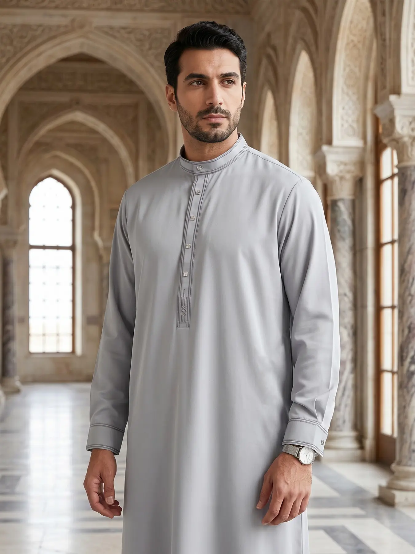 Islamic Traditional Men's Stand Collar Long Robe, Simple Daily Wear, Ramadan Eid Festival Clothing, Perfect Gift for Friends and Family