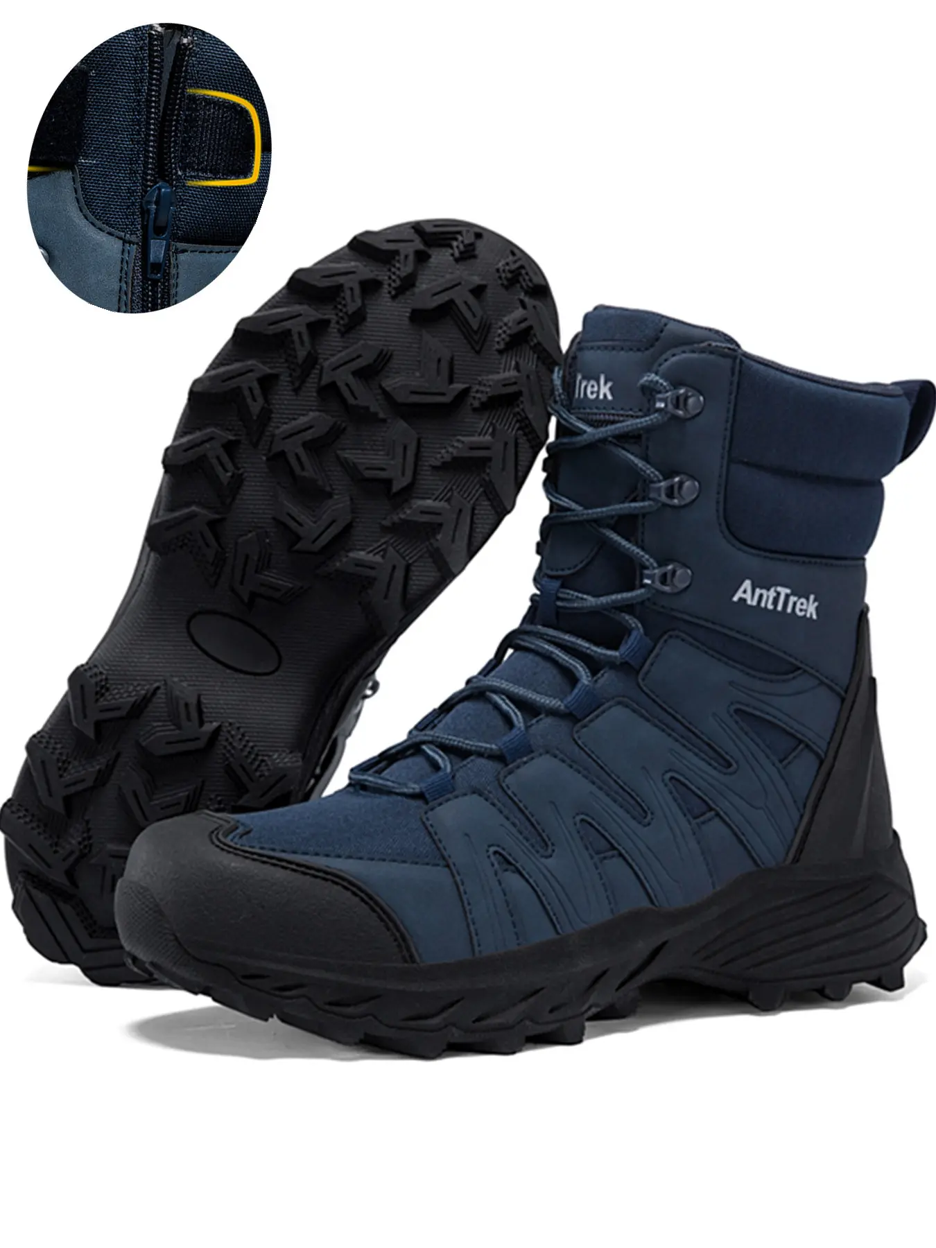 Men's High-Top Tactical Boots, Side Zipper Design, Anti-Slip Rubber Sole, Impact Protection, All-Season Durability, Outdoor Activities