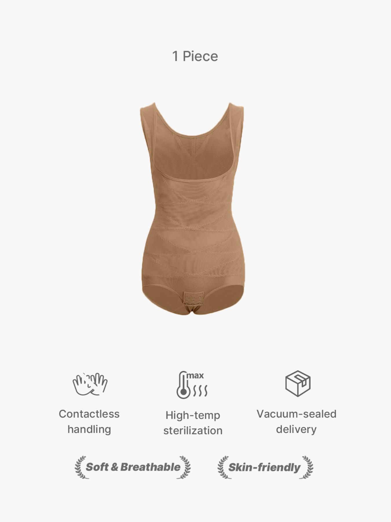 Women's Solid Color Open Bust Adjustable Hook & Eye Closure Crotch Shapewear Bodysuit, Breathable Comfortable Tummy Control High Waist Shaping Push Up Chest Shaper Bodysuit