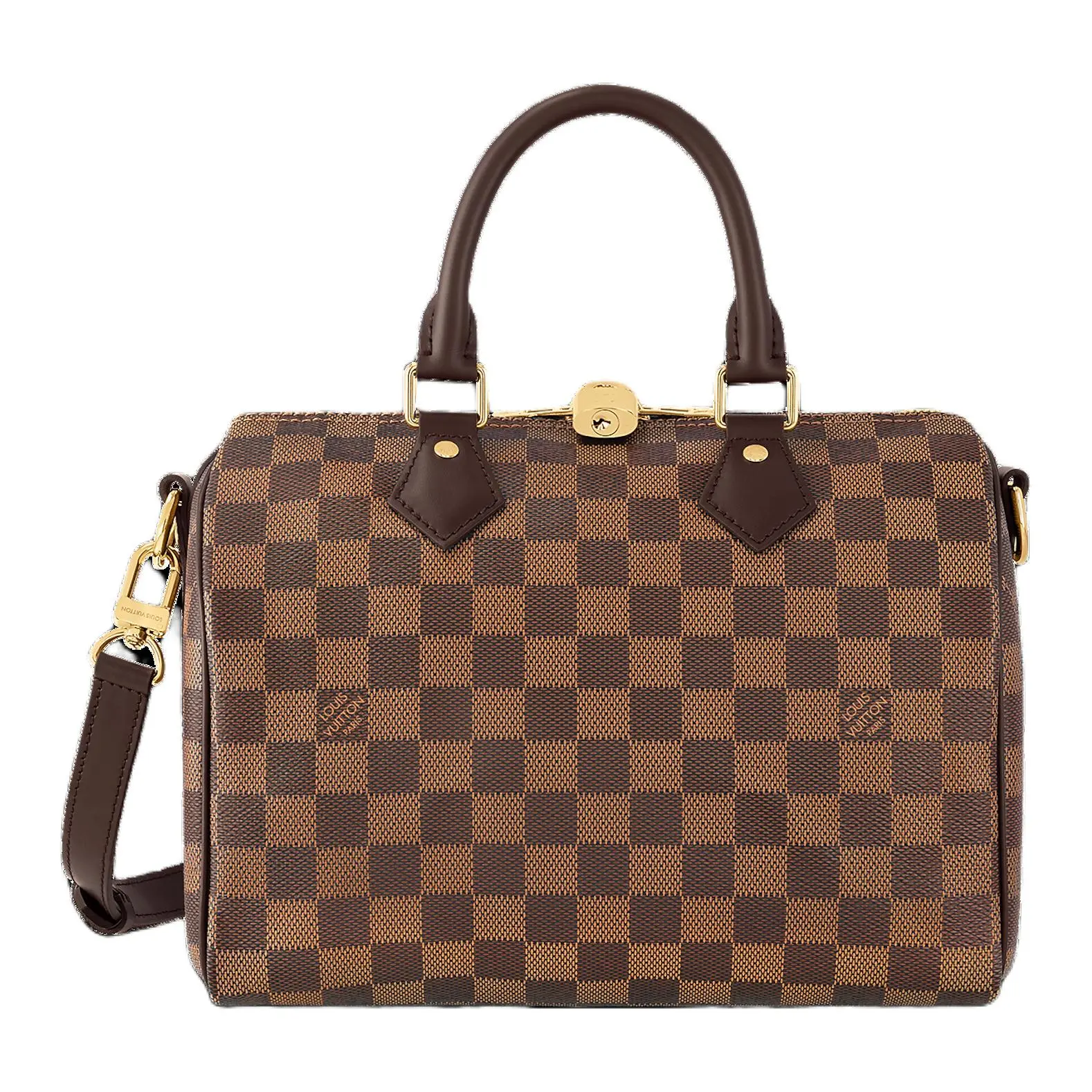Women's Louis Vuitton Speedy Handbag - Checked Canvas, Gold-Tone Hardware, Brown, Detachable Carry-All Dark Handbag, Detachable Women's Handbags, Carry-All Women's Handbags
