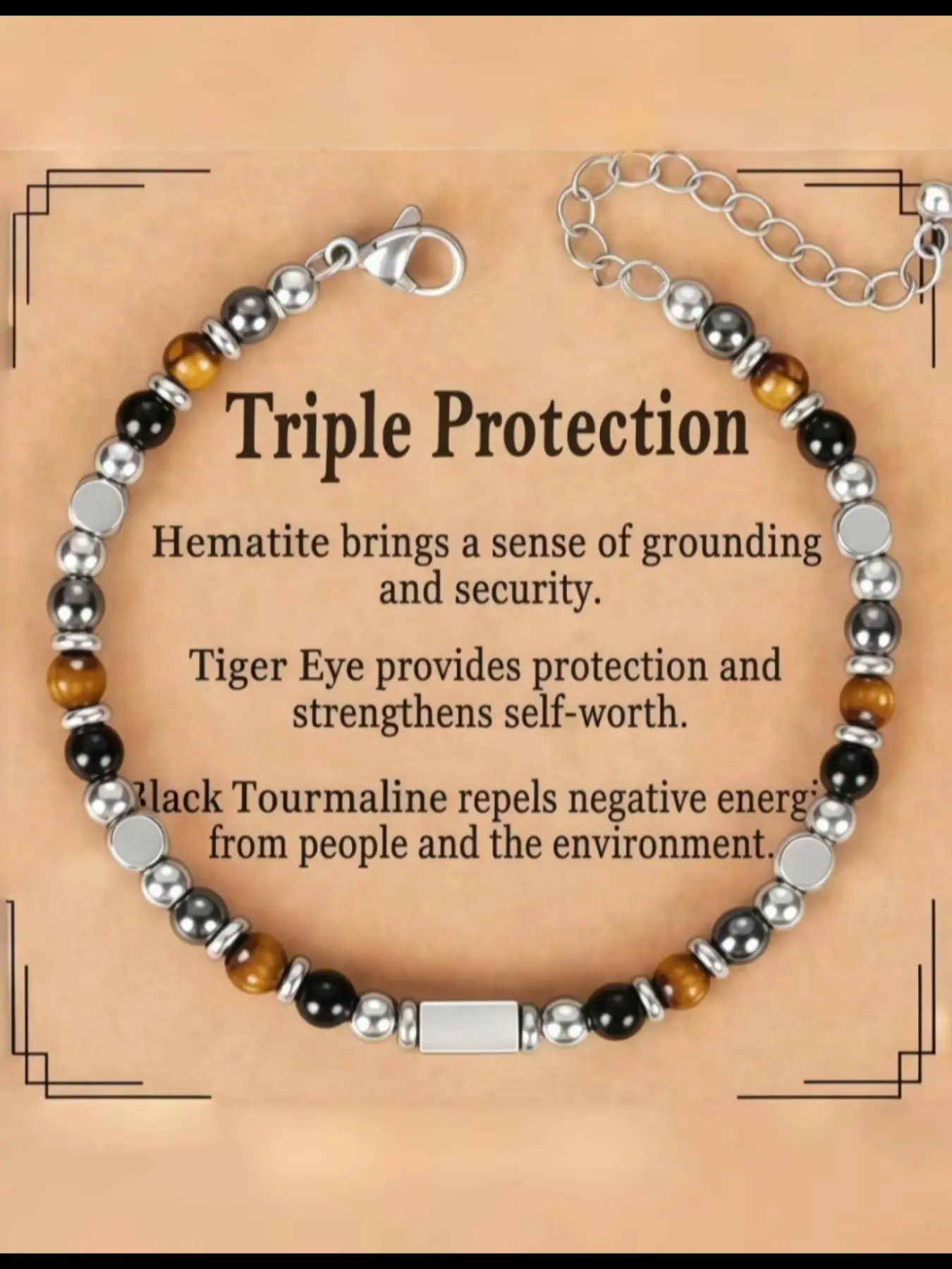 Natural Healing Crystal Bracelet, Triple Protection, Anxiety Relief, New Beginnings, Good Luck, Empathy Protection, Jewelry Gift for Friends, Daughter, Mother