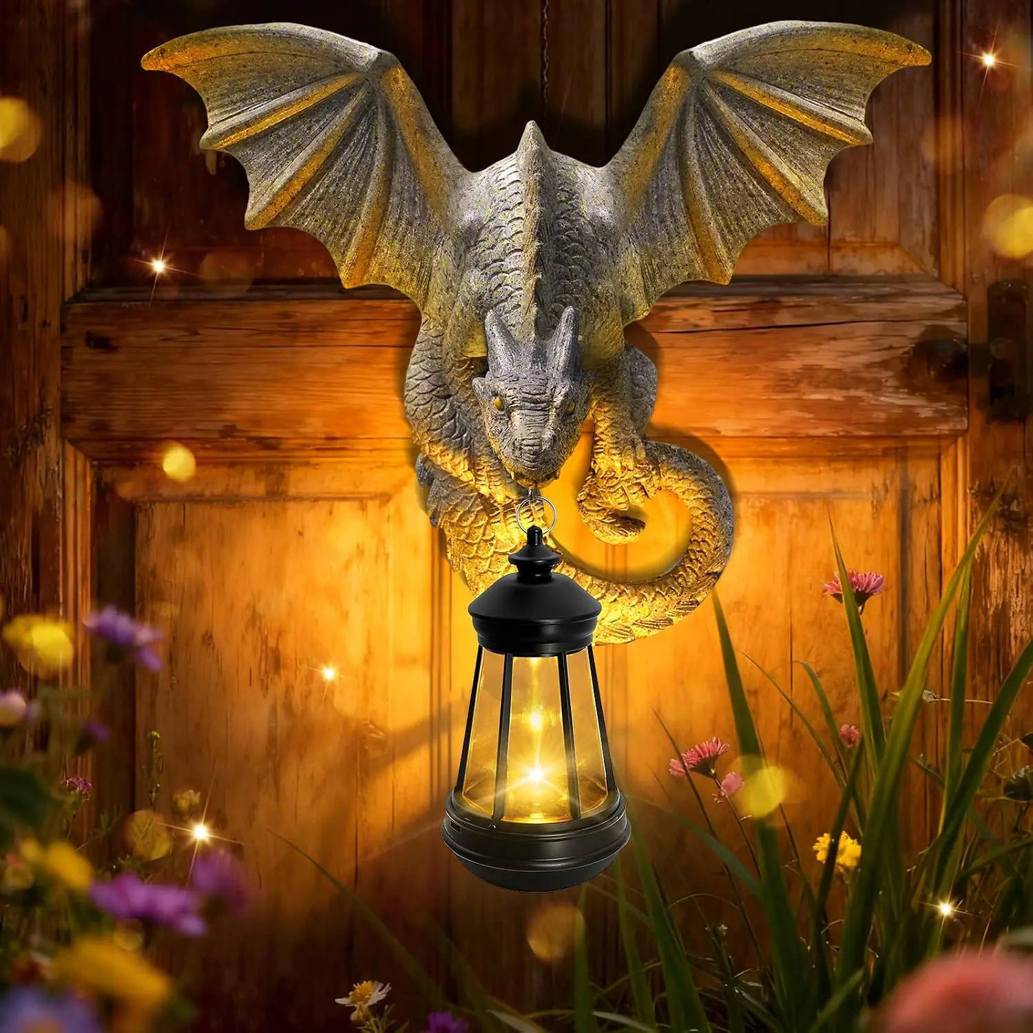 Dragon Tree Hugger Garden Statue -  Dragon Figurine Wall Hanger Sculptures Decor with Solar Lantern Lights, Outdoor  for Balcony Wall Porch Yard, Gifts for Mom Women Birthday