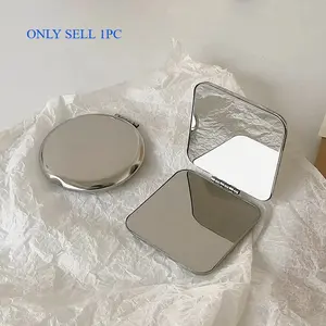 1pcs Portable Women Stainless Steel Makeup Mirror Hand Pocket Folded-Side Cosmetic Make Up Mirror Small Various Shapes