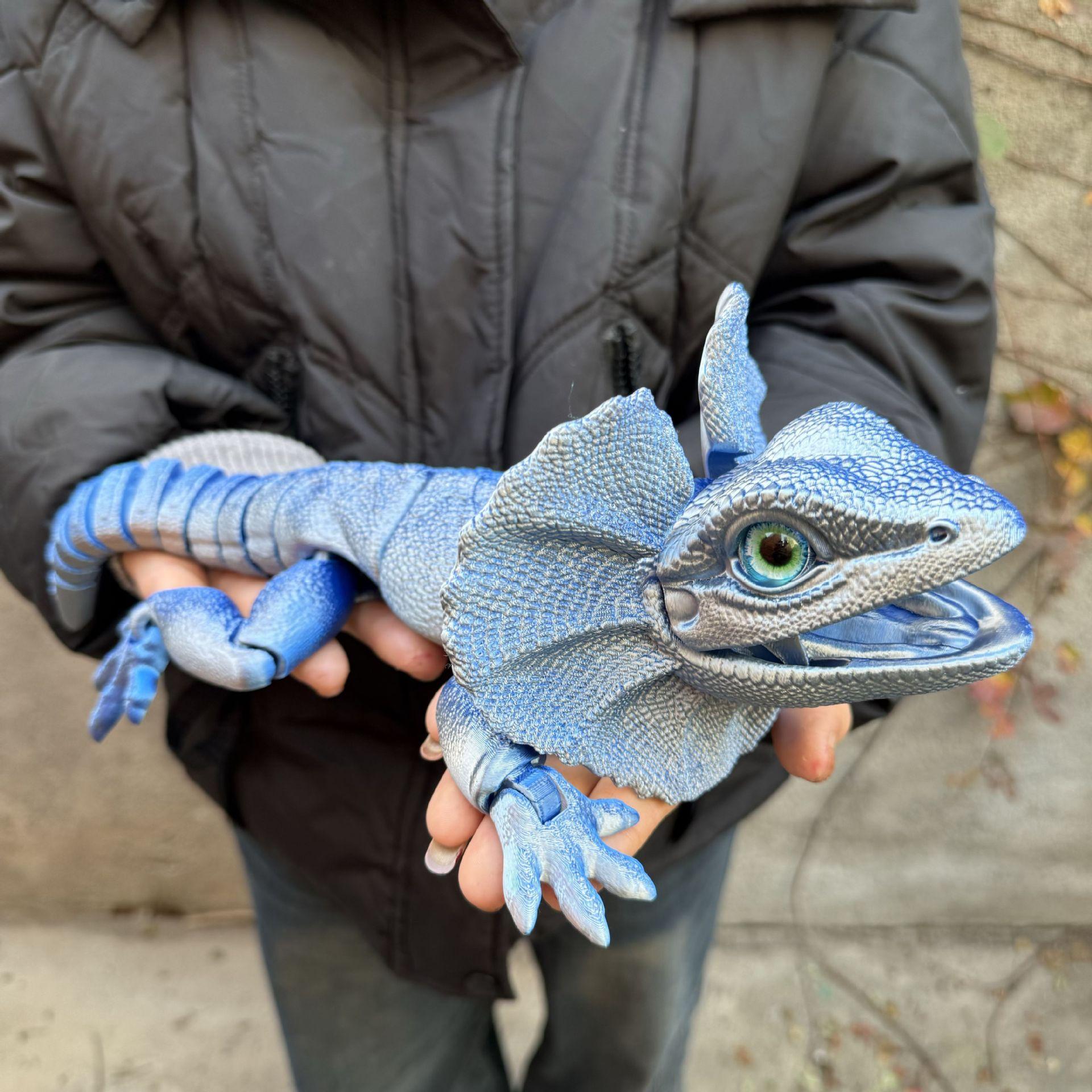 3D Printed Frilled Lizard Toy Articulated Full Body Movable Joints Animal Figurine Birthday Gift