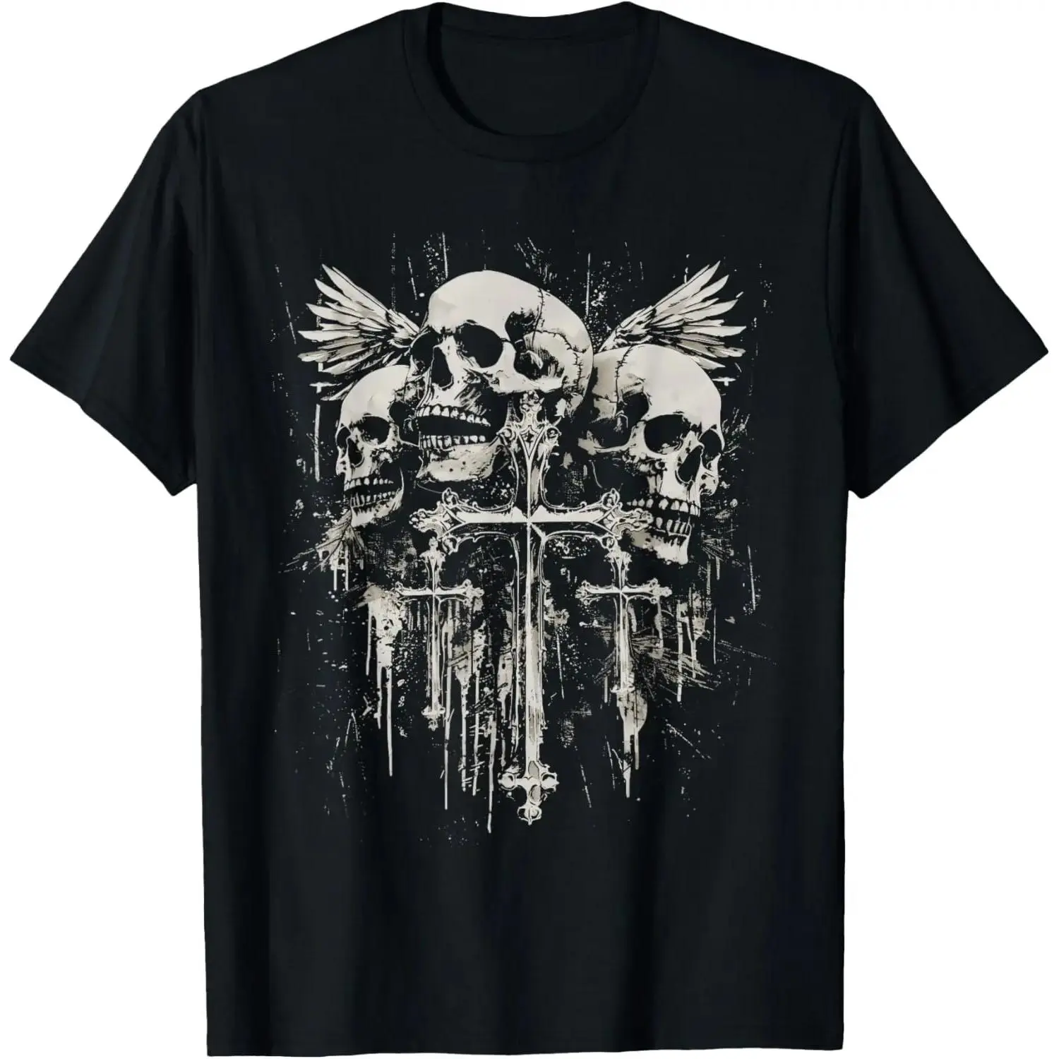 Cotton Unisex Skull Cross Y2K Goth Alt Grunge Gothic Emo Aesthetic T-Shirt