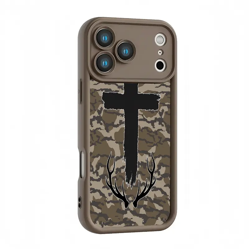 Camo Cross Antler Style Phone Case, Matte Non-Slip TPU + Silicone Shockproof Phone Case |     Unisex Classic Material |     Multi-Model Compatible for iPhone 17-11 Pro Max/Plus/Air & Samsung Galaxy S26-S21 Ultra/Plus/FE