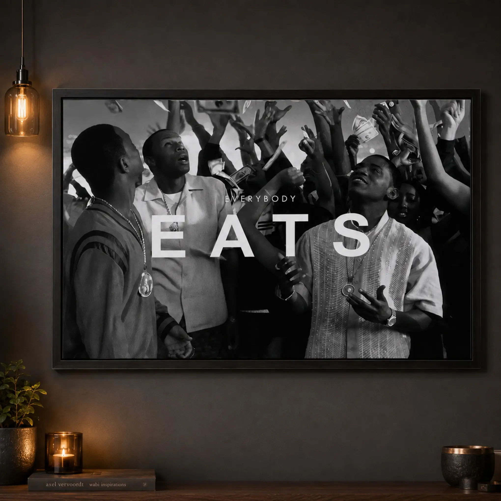 Everybody Eats Black and White Canvas Wall Art Poster,Hip Hop Celebration Music Poster, Motivational Rap Culture Decor for Bedroom, Studio, Office and Man Cave, Framed Canvas Print