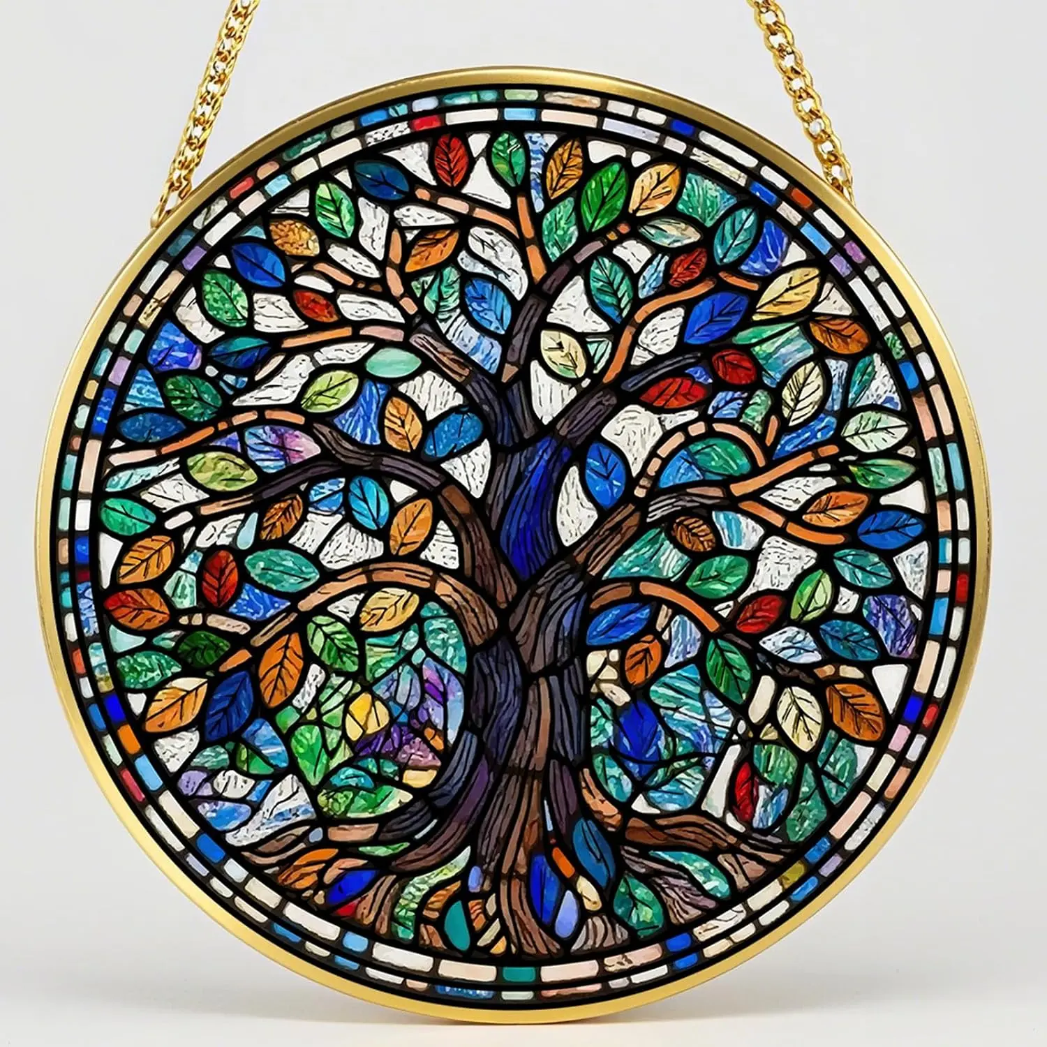 Tree of Life Suncatcher Stained Glass Window , 7.87″ Sun Catchers Indoor Window Stained Glass Decor, for Women Mom Grandma