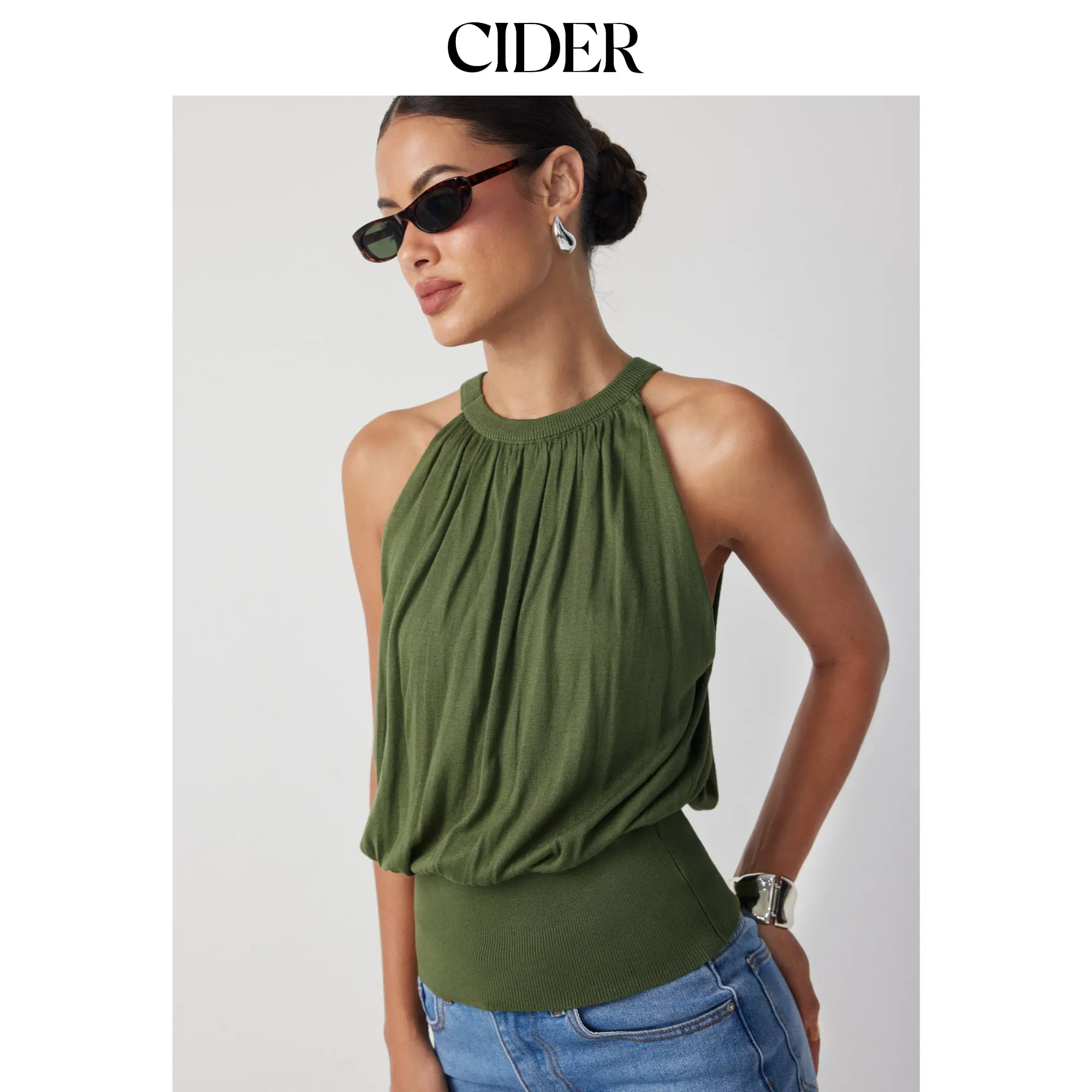 Cider Knit High Stretch Ruched Draped Vest