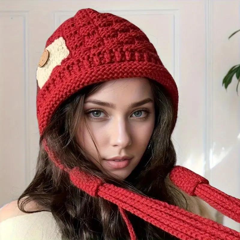 New Fashion Patchwork Tassel Knitted Women's Winter Peru Earflap Hat, Ski Hat, Warm Lined Neck Warmer Scarf Windproof Cycling Hat